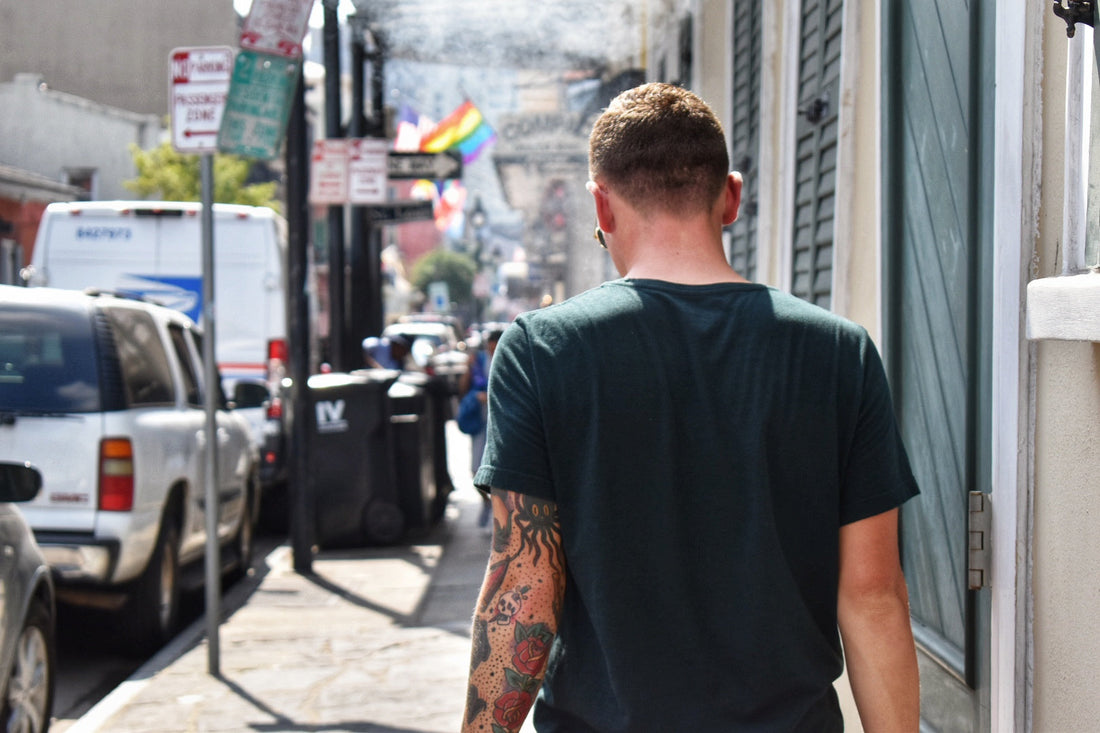 tattoo healing stages man walking down the street
